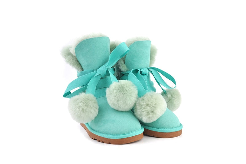 Genuine Leather Natural Fur Above Ankle Snow Boots