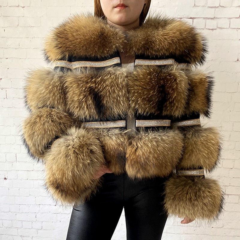 Real Fox Fur Crystal Diamond Jackets