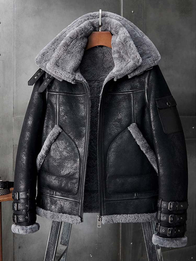 Genuine Leather Coats Grey Shearling B3 Bomber