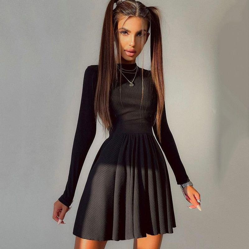 Long Sleeve Hollow Lower Back Mini Dresses