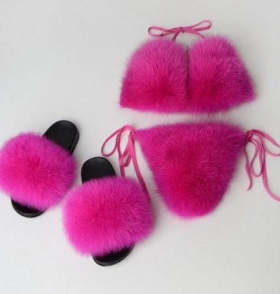 Real Fox Fur Bikini Sets w/Matching Slides (Multi-Colors)