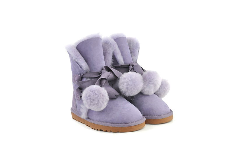 Genuine Leather Natural Fur Above Ankle Snow Boots