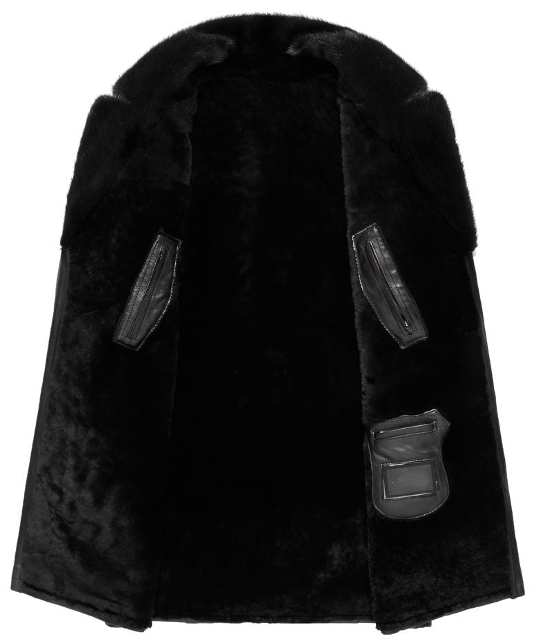 Genuine Leather Real Mink Fur Collar Shearling Lining Coat