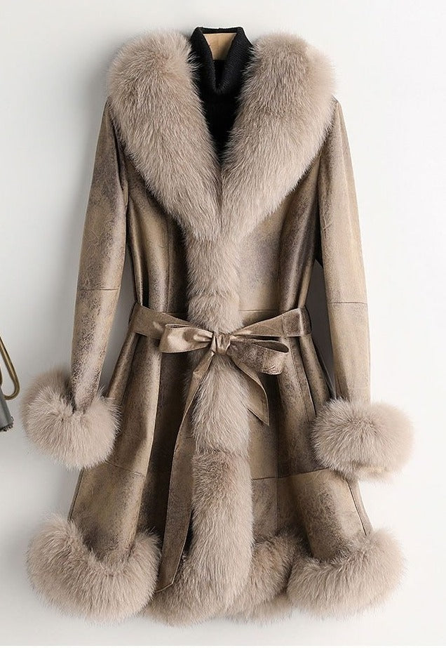 Genuine Leather Real Rabbit & Fox Fur Long Coats