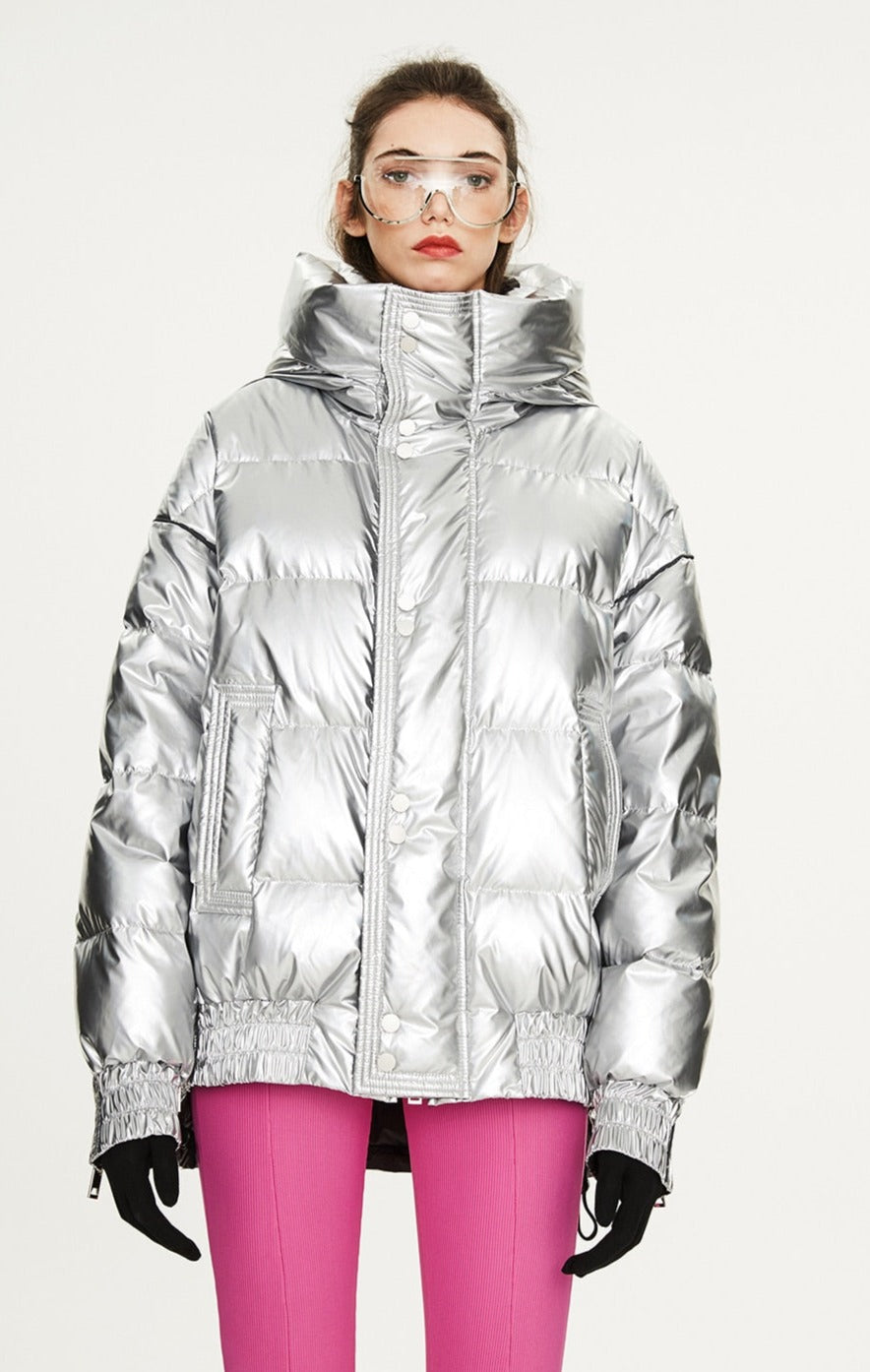 Shiny Hologram Oversize Puffer Coats