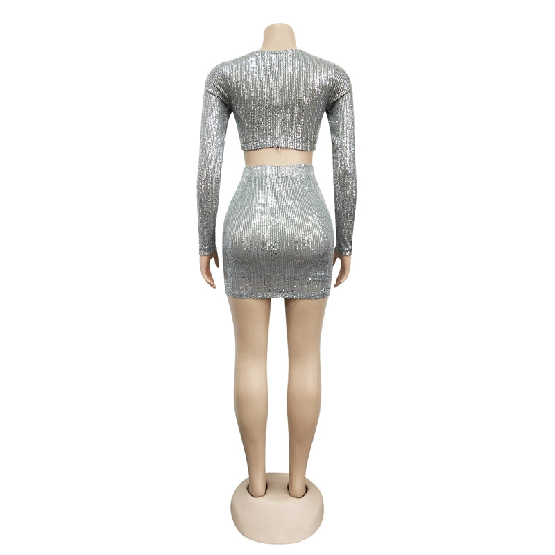 Sequin Crop Top & High Waist Mini Skirt Sets