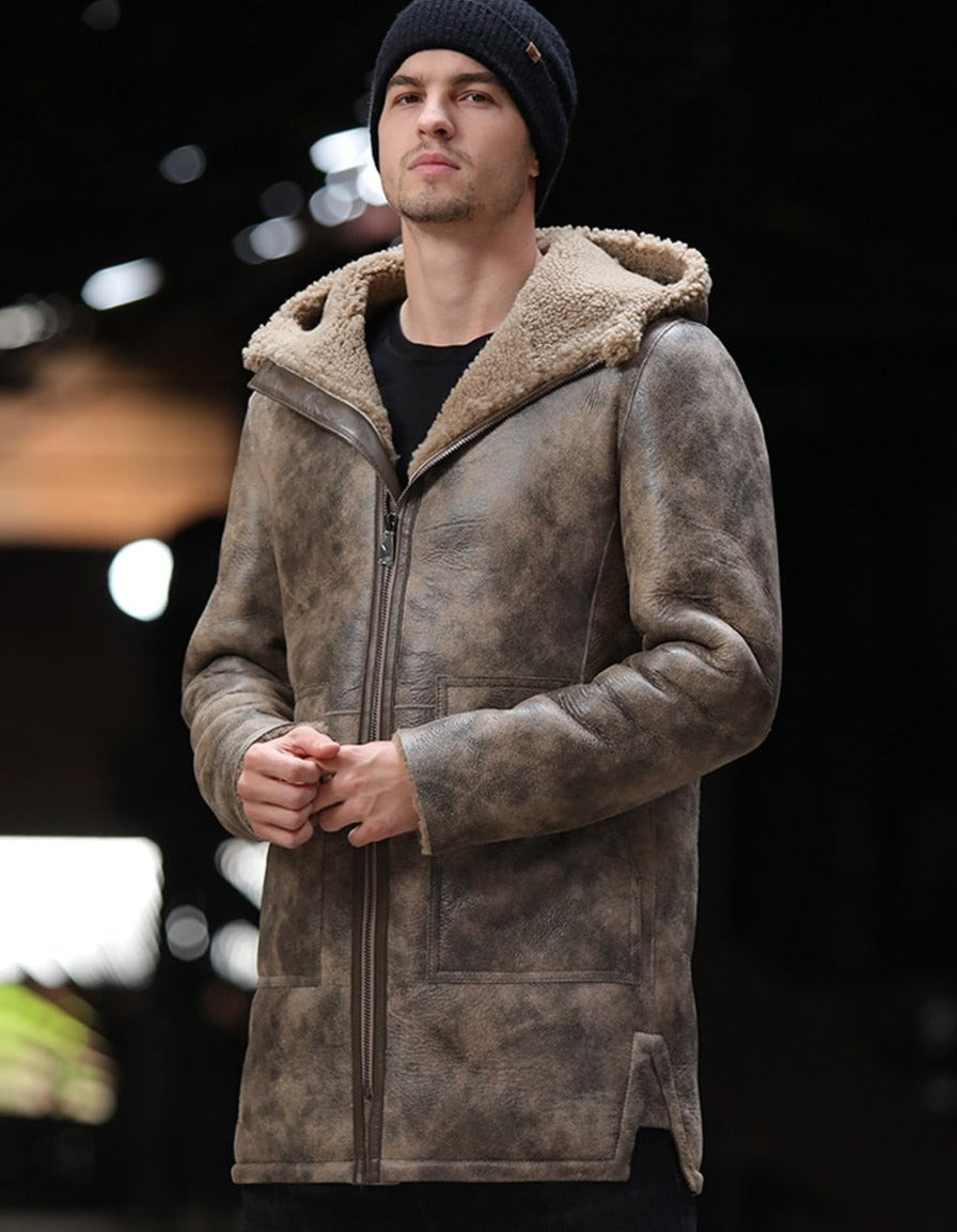 Reversible Genuine Leather Shearling Fur Coats Long