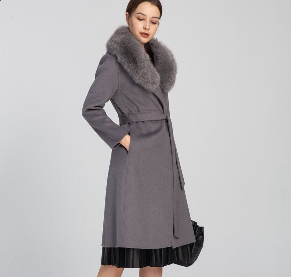 Real Wool Real Fox Fur Collar Long Coats