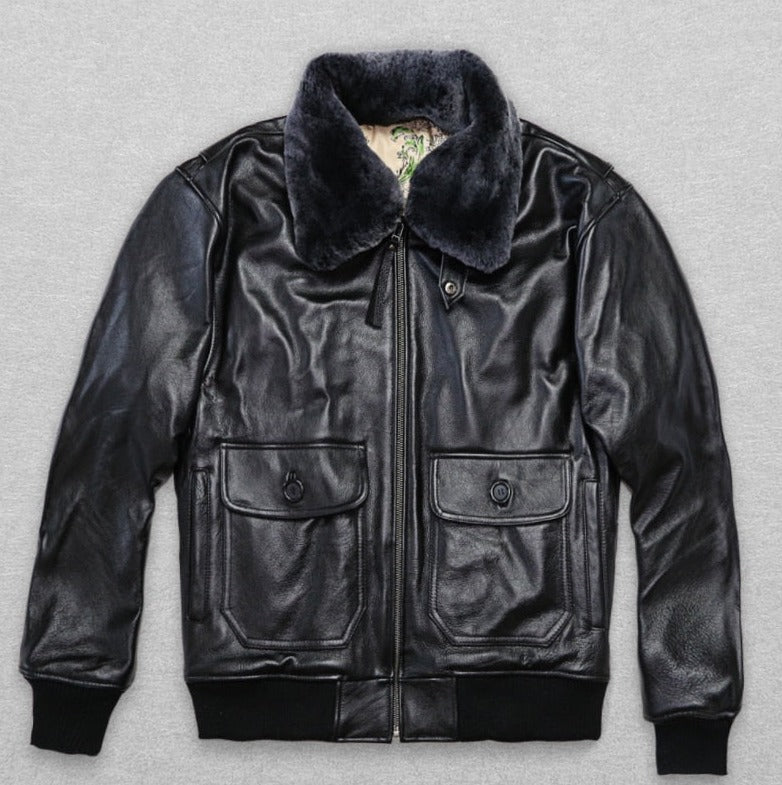 Genuine Leather Jacket A2 Pilot Wool Collar – Elevate Swag