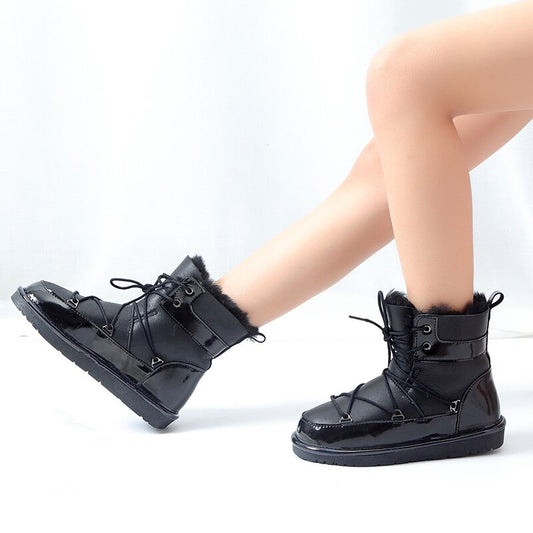 Genuine Leather Shearling Fur Lined Ankle Snow Boots Waterproof