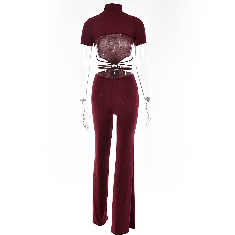 Backless Bandage Flare Legs Jumpsuits