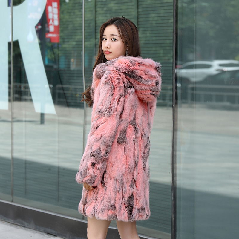 Mixed Color Blend Real Fur Hooded Coats