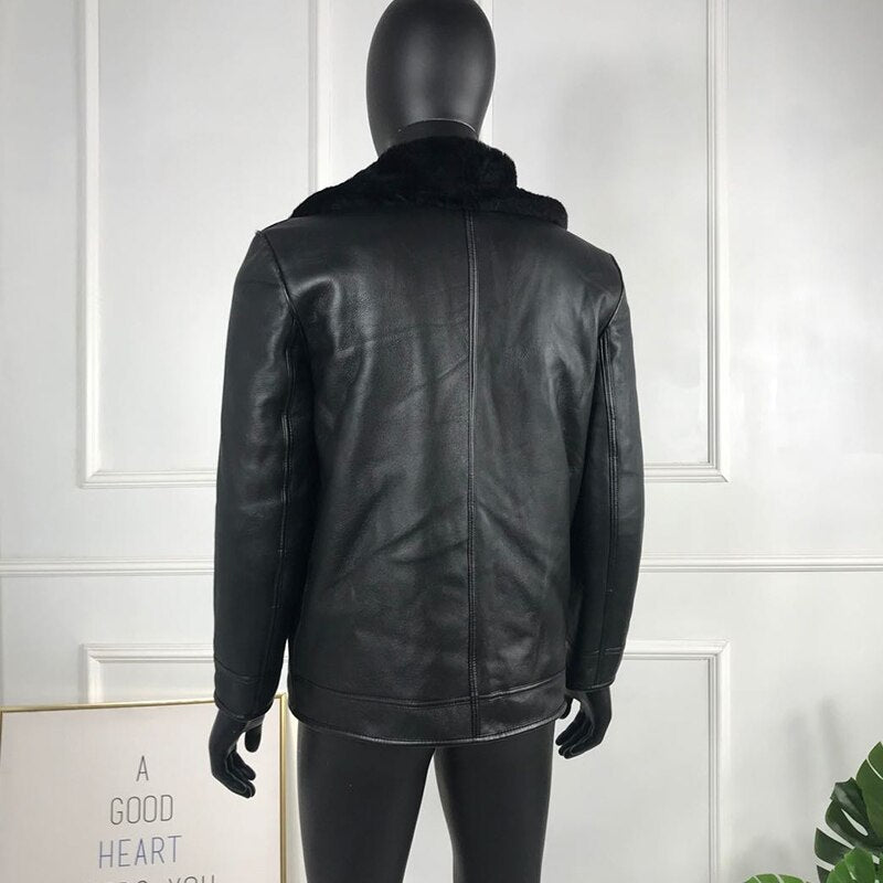 Black Genuine Leather Coat Real Fur Shearling