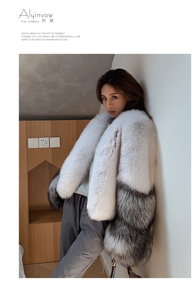 Genuine Silver Fox Fur Short Fluffy Coats