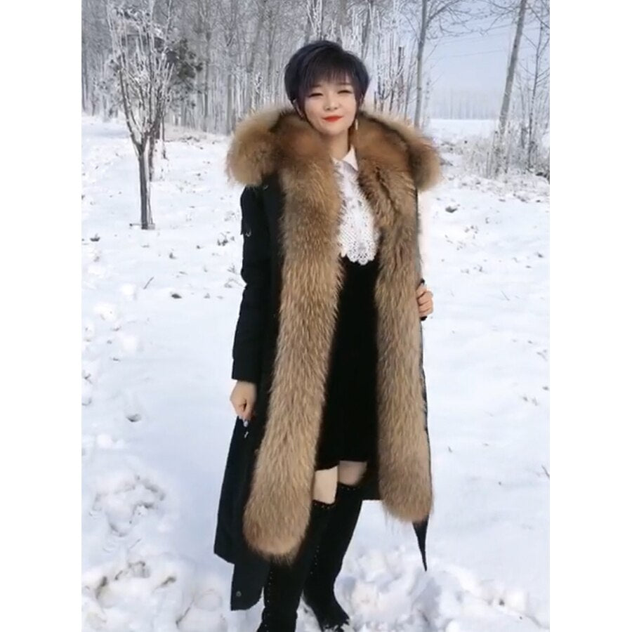 Extra Long Coat Real Fur Lining Detachable Real Fur Parka