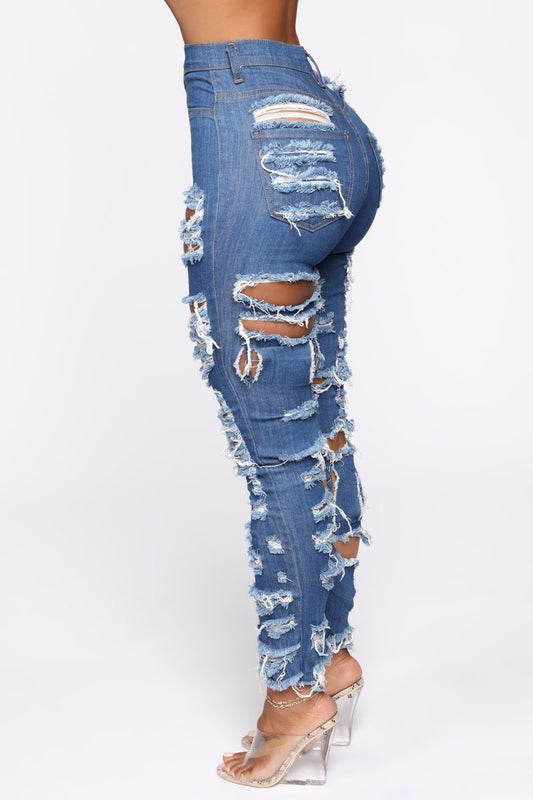 High Waist Stretch Ripped Denim Jeans
