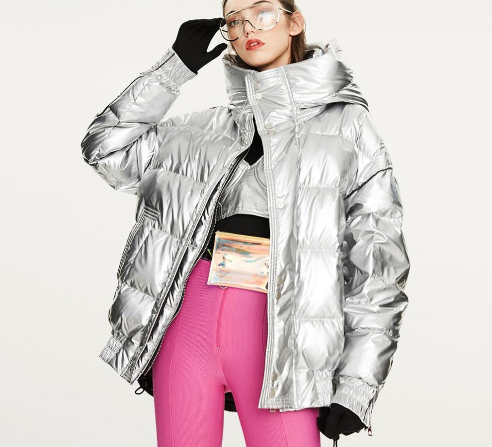Shiny Hologram Oversize Puffer Coats