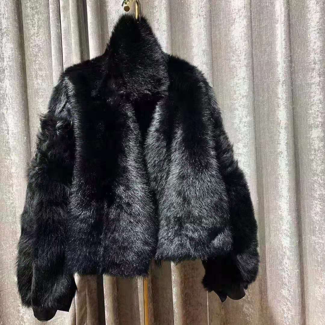 Black Genuine Leather Shearling turn-down collar Coat