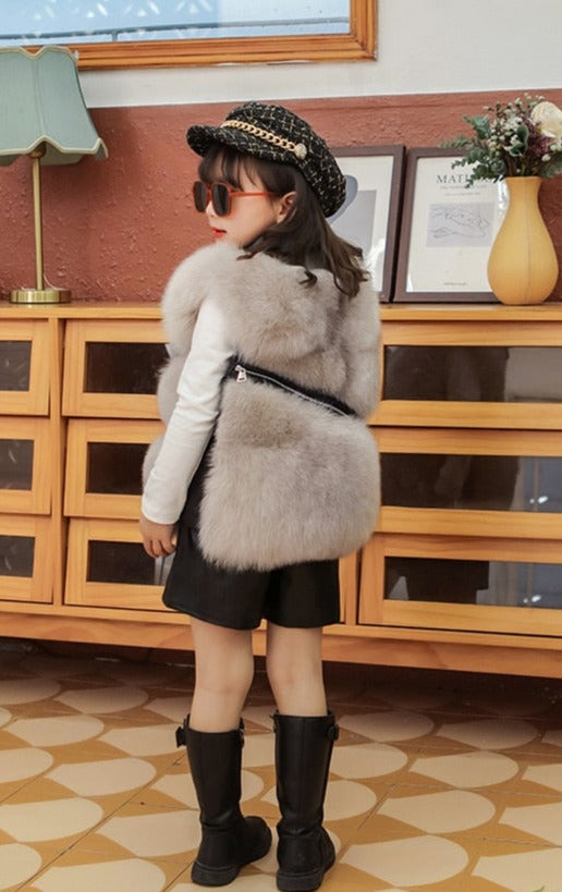 Real Natural Fox Fur Moto Vest For Girls