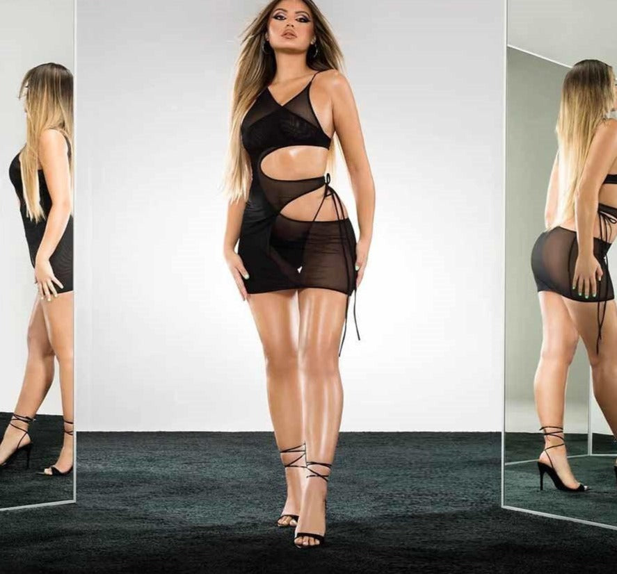 Mesh Hollow Side Bodycon Mini Dresses