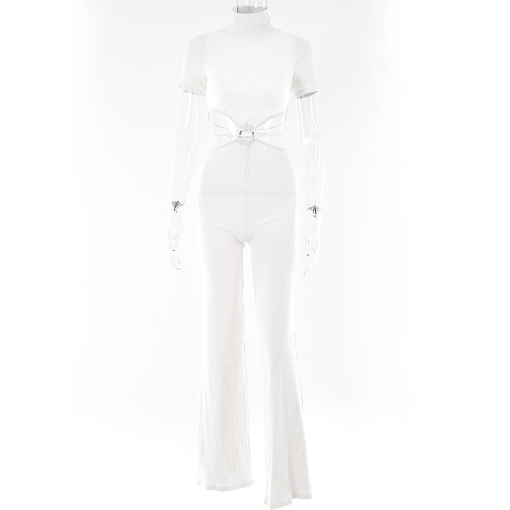 Backless Bandage Flare Legs Jumpsuits