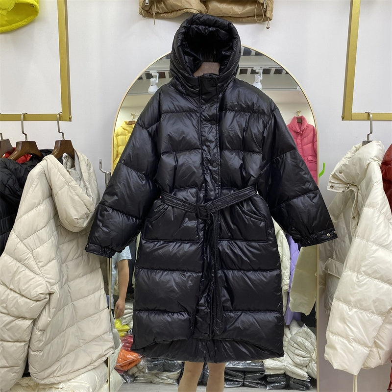 Loose Knee-length Hooded Down Jackets