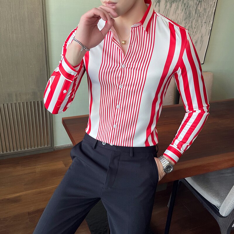 Striped Slim Fit Long Sleeve Button Ups