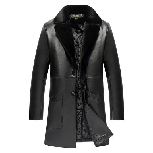 Genuine Leather Jacket Wool Fur Collar