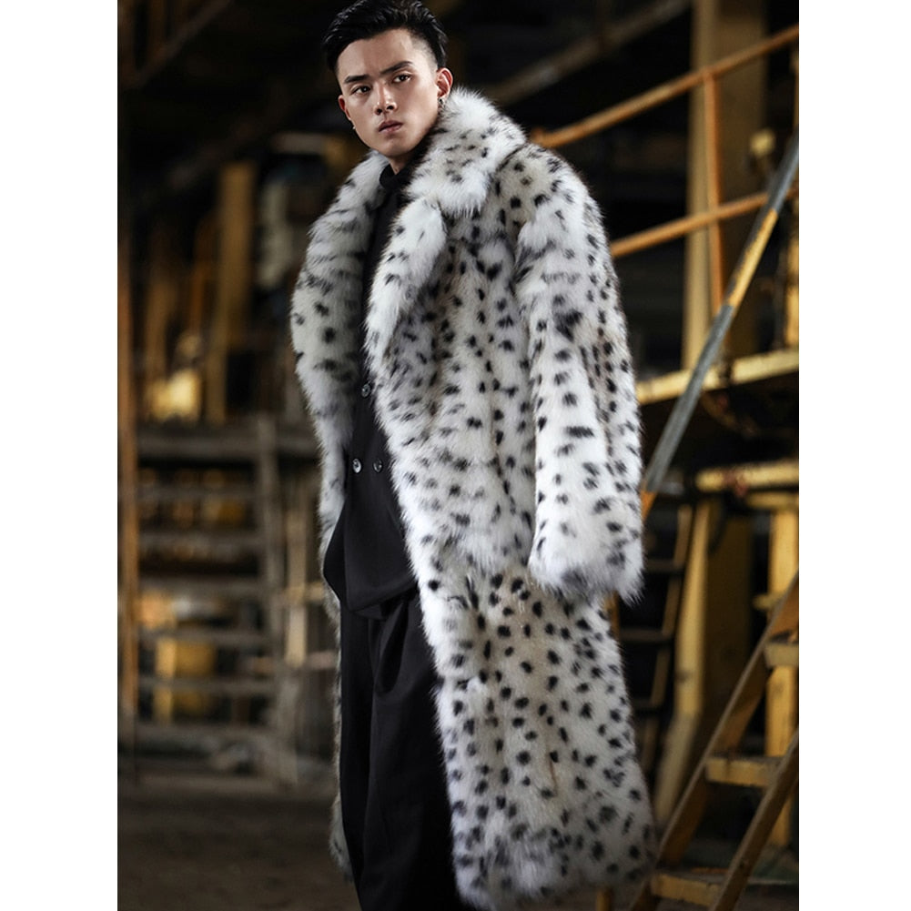 White Leopard Pattern Real Fox Fur Long Coat