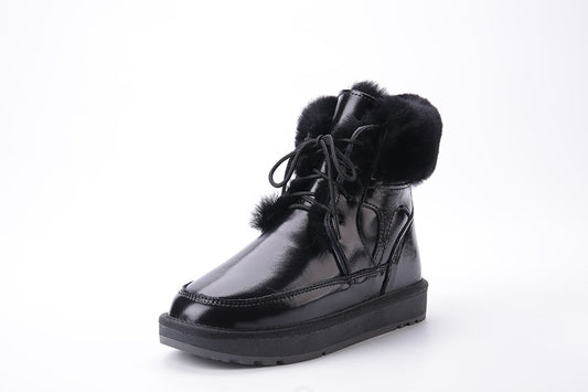 Genuine Leather Natural Wool Fur Lined Waterproof Ankle Boots