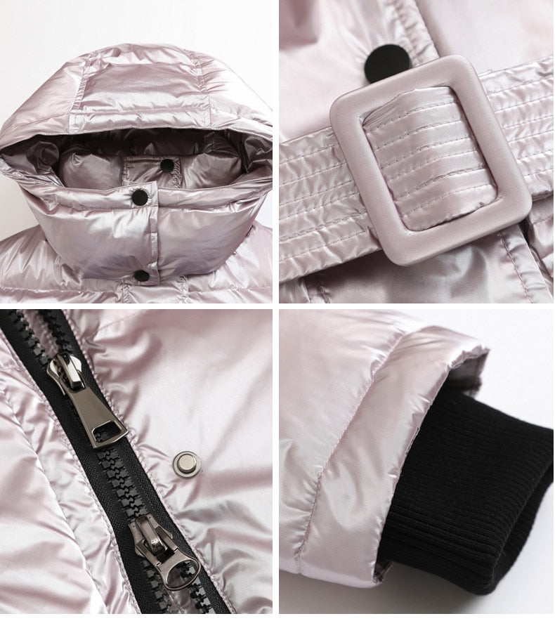 Shiny Hooded Duck Down Puffer Jackets