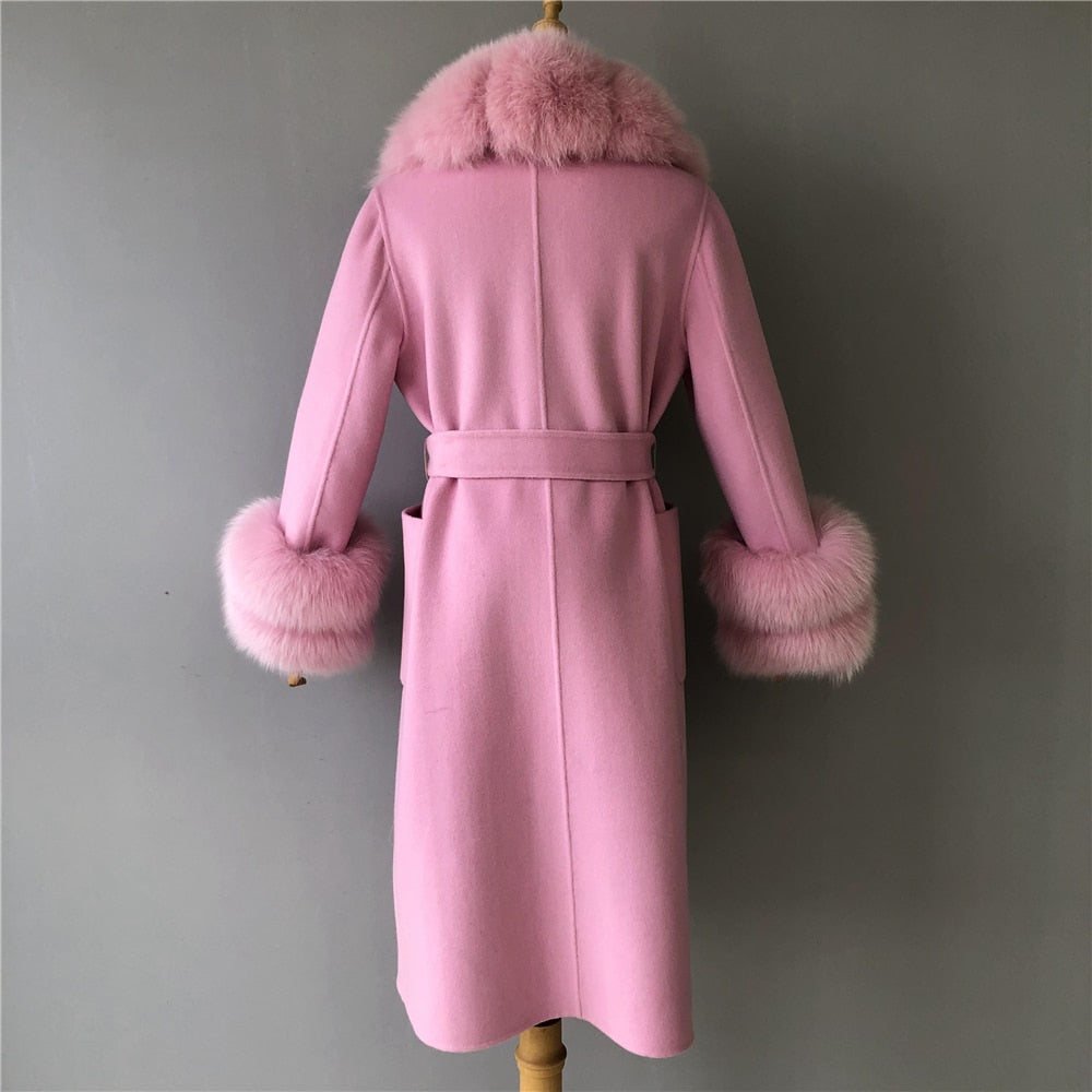 Cashmere Trench Coats Real Fur Collar & Cuffs