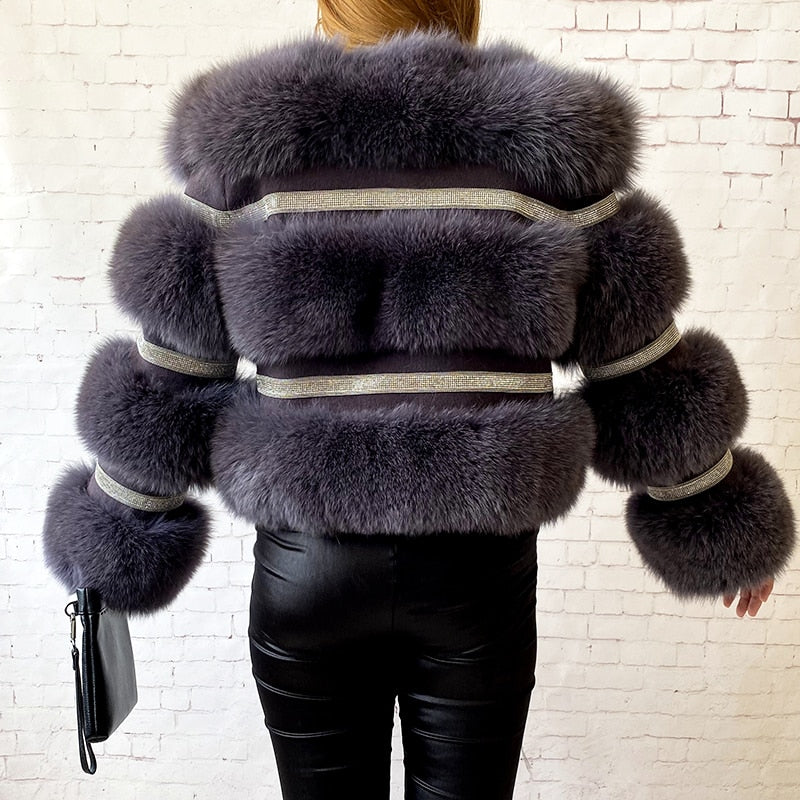 Real Fox Fur Crystal Diamond Jackets