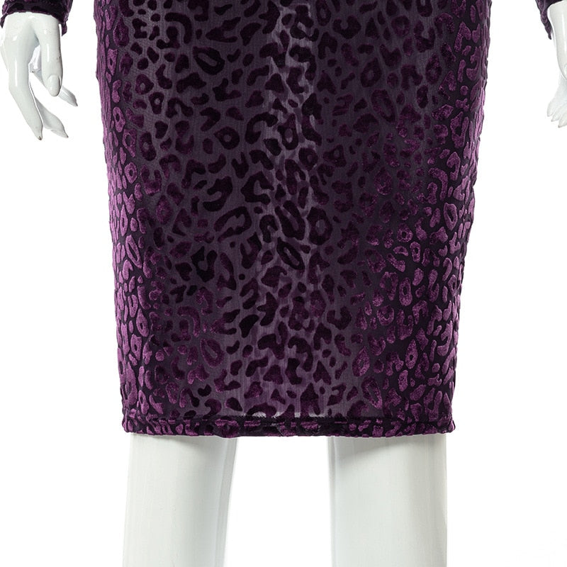 Leopard Print Long Sleeve Turtleneck Maxi Dress