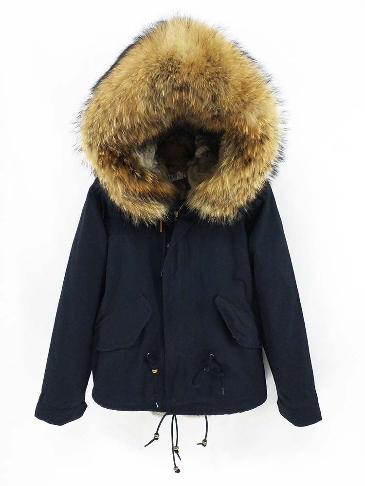 Real Fox Fur Parka Real Rabbit Fur Lining Short Coats