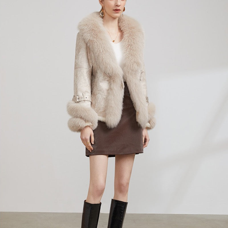 Real Rabbit Fur Liner Real Fox Fur Collar & Cuffs Coats