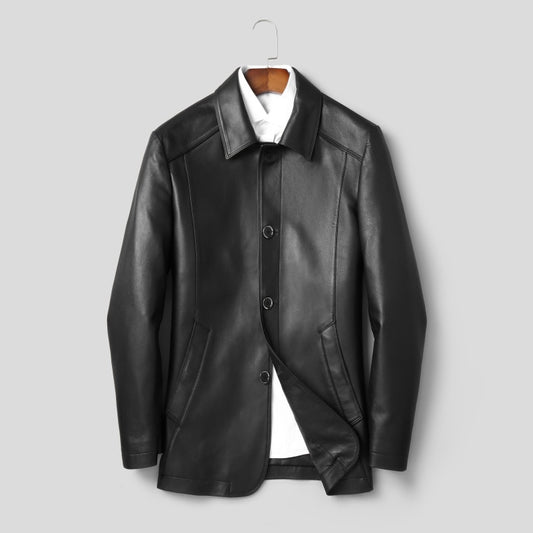 Genuine Leather Classic Button Jacket