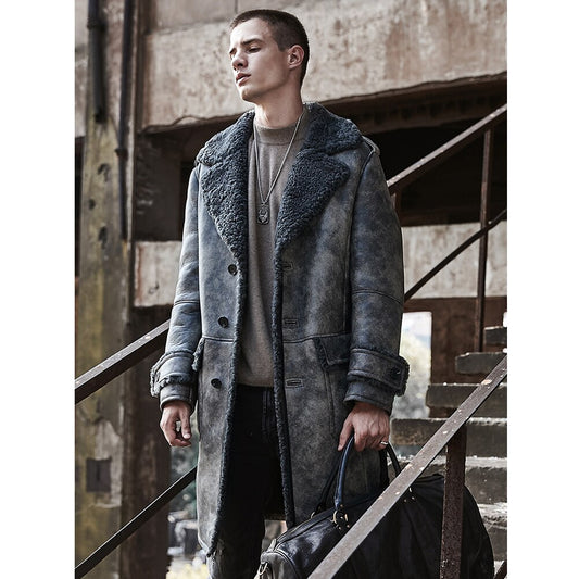 Genuine Leather Shearling Fur Coat X-Long