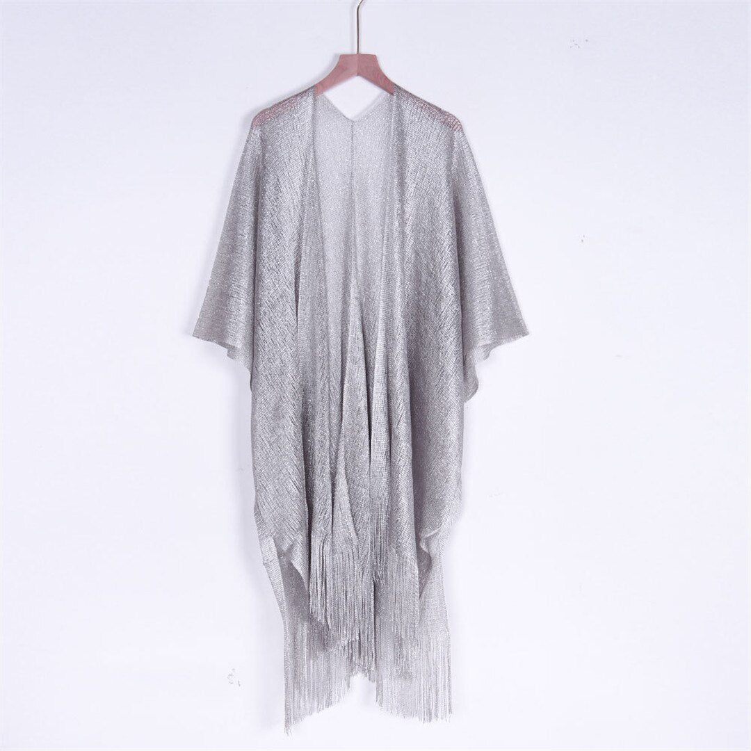 Shiny Sheer Fringe Tassel Mesh Beach Cover Up