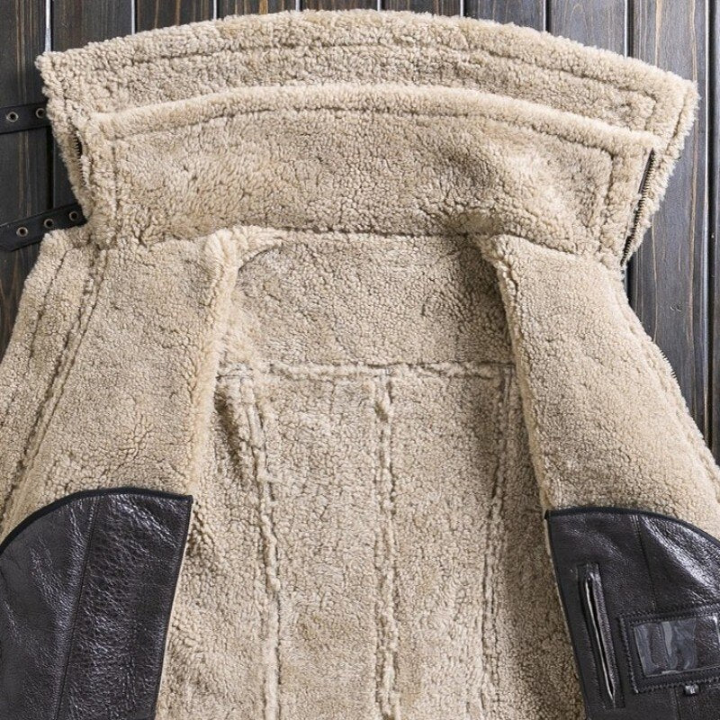 Double Collar Genuine Leather Coats Real Fur Shearling