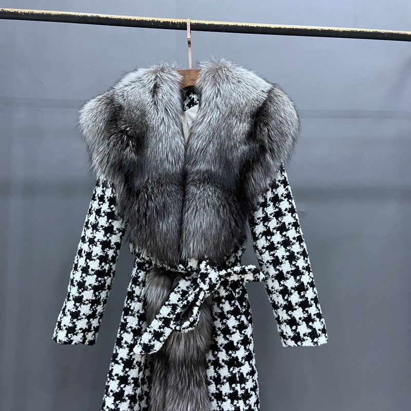 Real Silver Fox Fur Collar & Trim X-Long Pea Coats