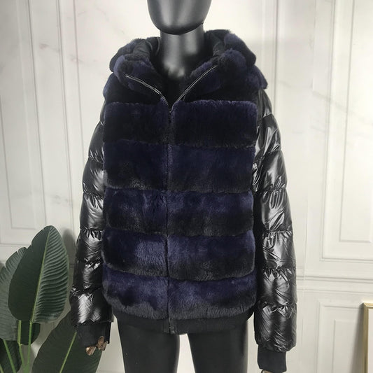 Real Fur Coat Duck Down Sleeves Hooded Coats