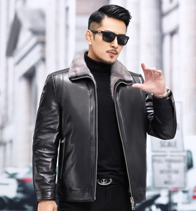 Genuine Leather Jacket Mink Fur liner