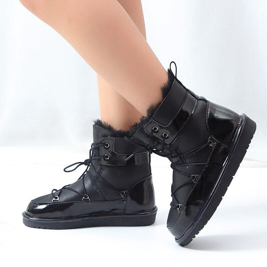 Genuine Leather Shearling Fur Lined Ankle Snow Boots Waterproof