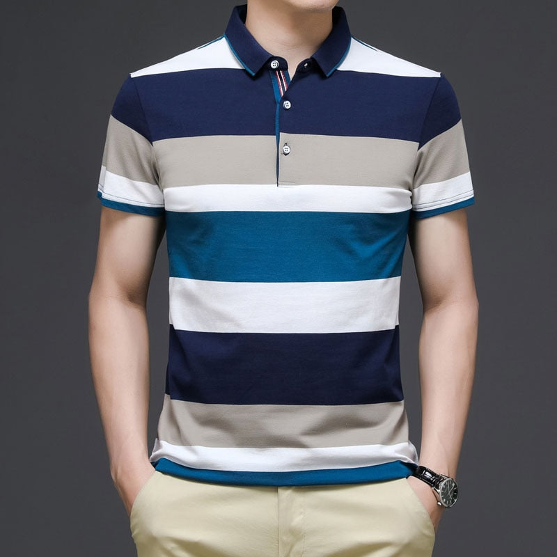 Full Thick Stripe Collar Short Sleeve Shirts
