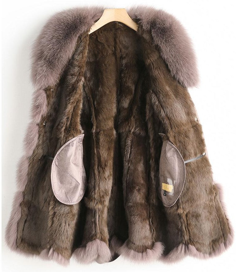 Genuine Leather Real Rabbit & Fox Fur Long Coats