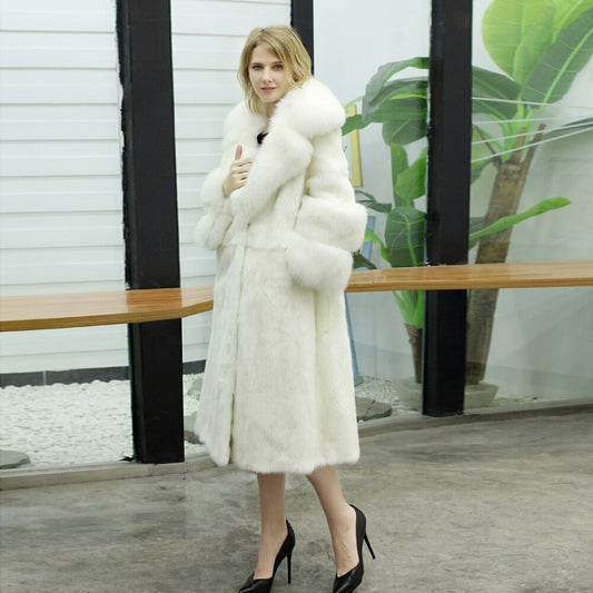 White Full Pelt Real Mink Fur Coat Fox Fur Collar & Cuffs