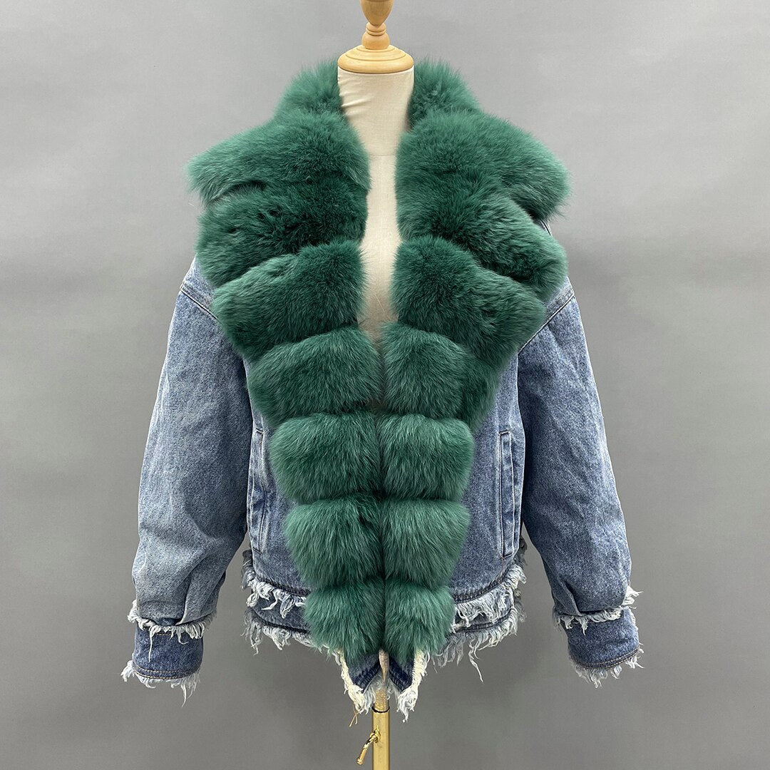 Duck Down Denim Real Fox Fur Collar Jackets