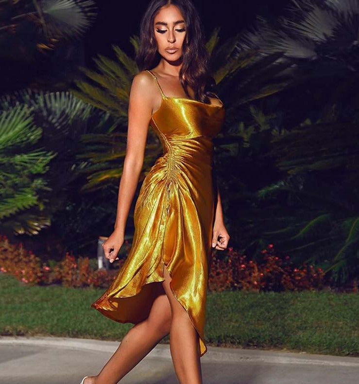 Satin Spaghetti High Split Dresses