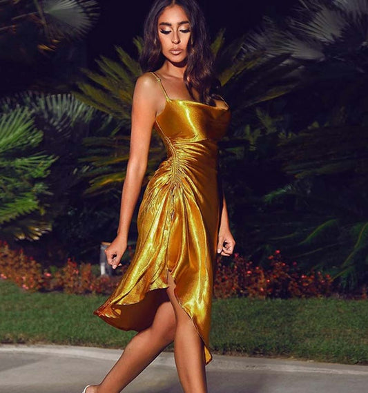 Satin Spaghetti High Split Dresses